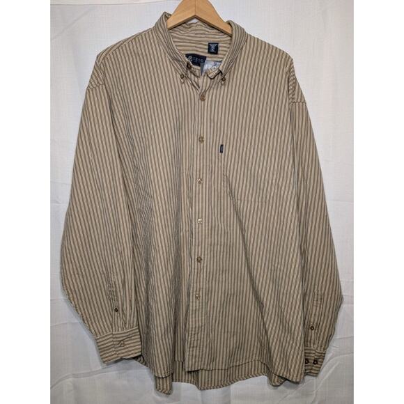 Izod Jeans Mens Striped Button Down Shirt Size XXL Cotton Textured Tan Brown NWT - Picture 2 of 10